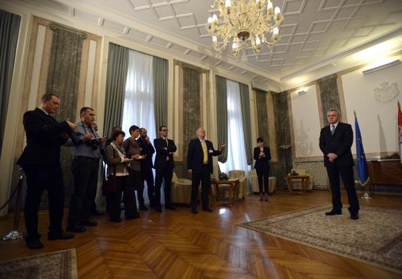 Beograd 16.1.2013 - Predsednik Nikolić sa stranim novinarima.