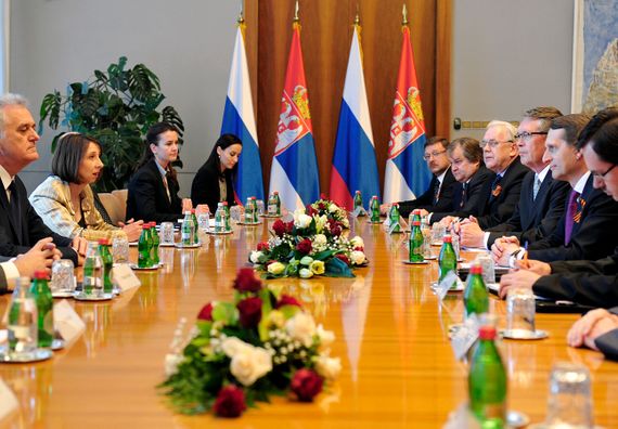 Beograd, 6.5.2014. god. Predsednik Nikolić sa predsednikom ruske Državne dume Sergejem Nariškinom.