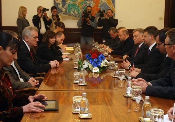 Beograd, 25.3.2014. god. Predsednik Nikolić sa ministrom saobraćaja Ruske Federacije gospodinom, Maksimom Sokolovim