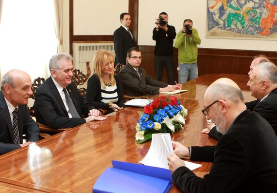 Beograd, 26.3.2014. god. Predsednik Nikolić sa predstavnicima „Rudarsko Metalurško Hemijskog kombinata Trepča a.d.“