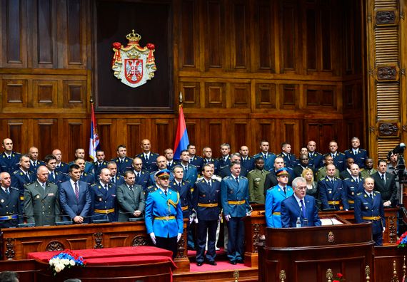 Beograd, 4.7.2014. god, Predsednik Nikolić na svečanosti uručenja oficirskih sablji oficirima 57. klase Generalštabnog usavršavanja Škole nacionalne odbrane.