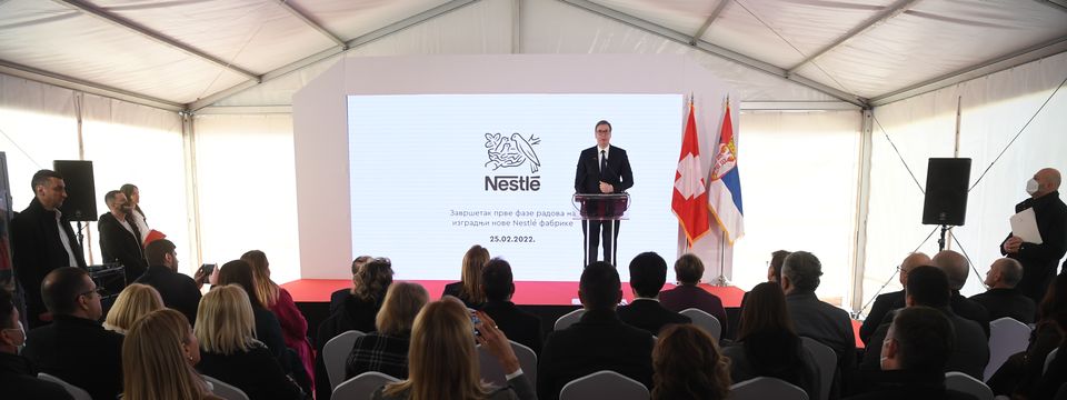 Председник Вучић присуствовао свечаности поводом завршетка прве фазе радова на изградњи нове фабрике компаније "Nestle"